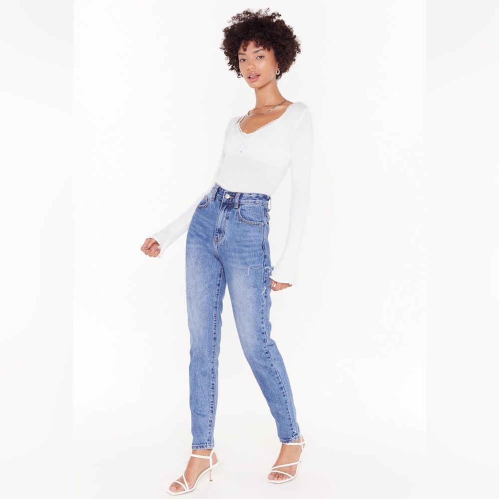 Nasty Gal side slit high waited mom jean